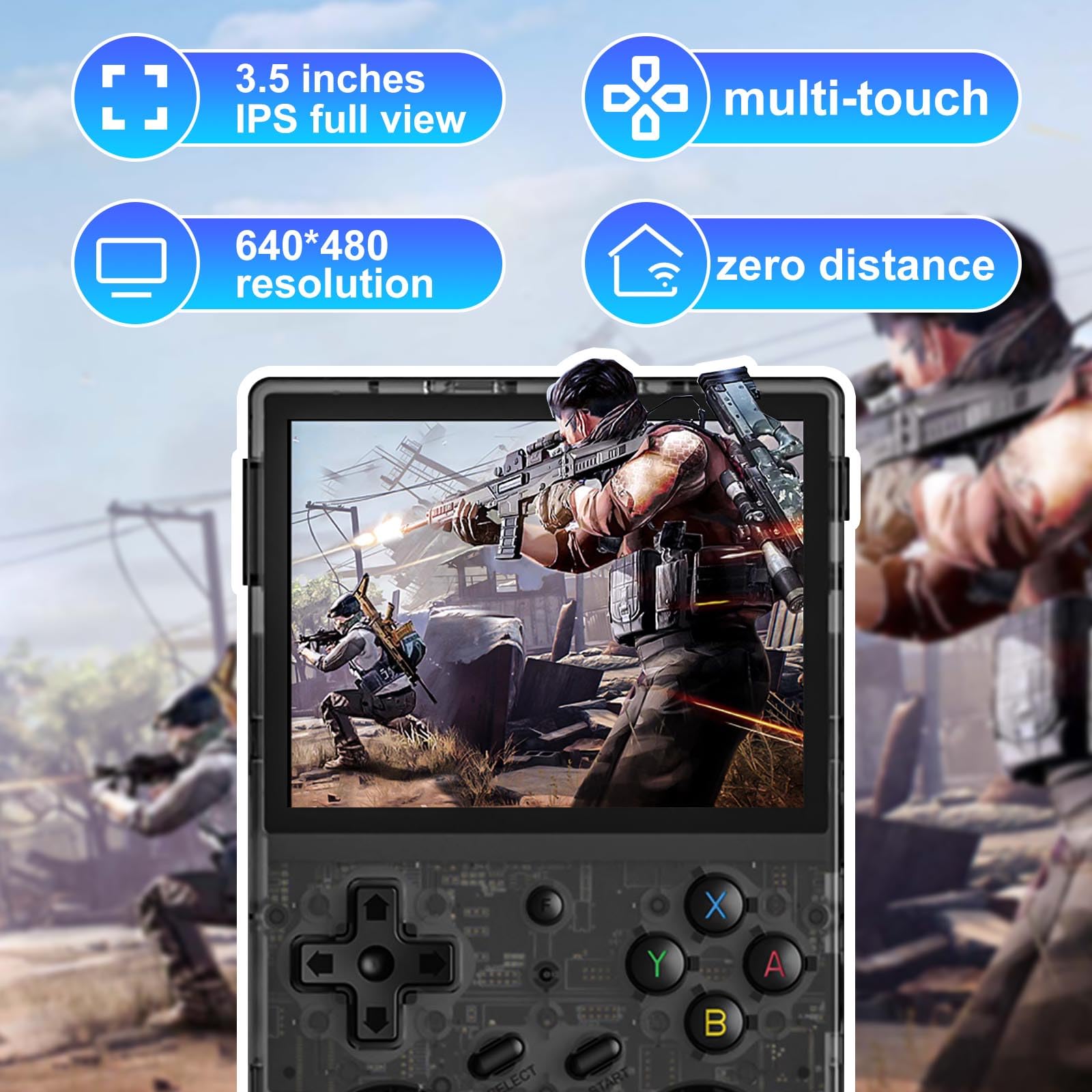 ANBERNIC RG353V Console de Jeu Portable Compatible avec Dual OS Android 11 et système Linux, Prise en Charge 2.4G/5G WiFi 4.2 Bluetooth 64G SD Card, Batterie Haute capacité 3200 mAh, Noir Transparent