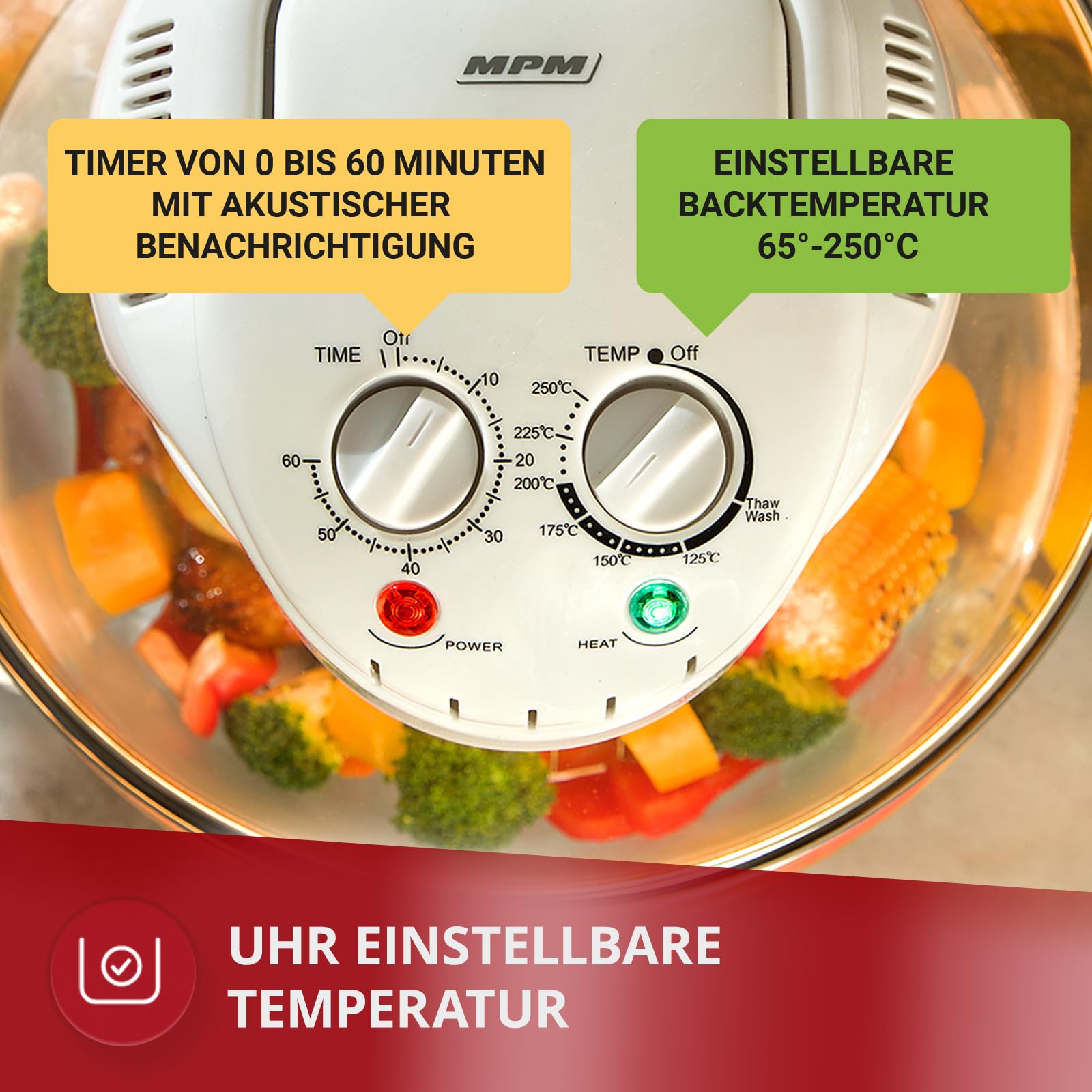 MPM MKO-01 Mini Piekarnik Elektryczny - Multicooker - z Funkcją Samoczyszczenia - Piekarnik Halogenowy - do Gotowania, Rozmrażania, Pieczenia i Opiekania - Pojemność 17l