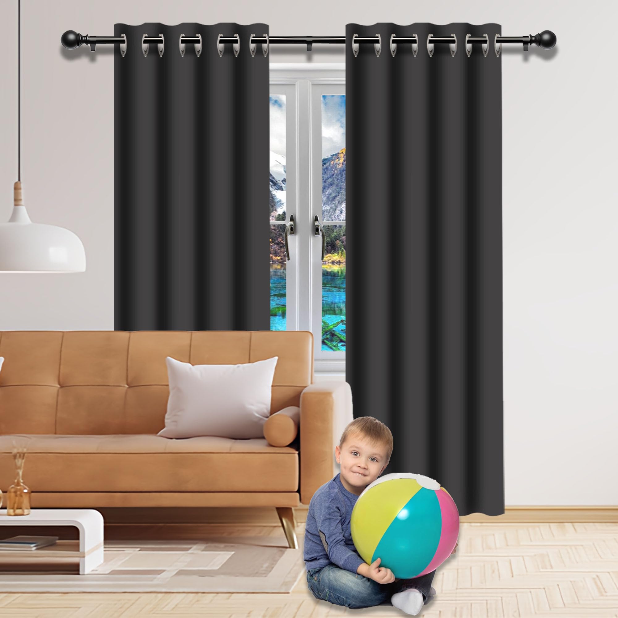 Rideaux salon moderne gris foncé pour protéger la maison de la chaleur