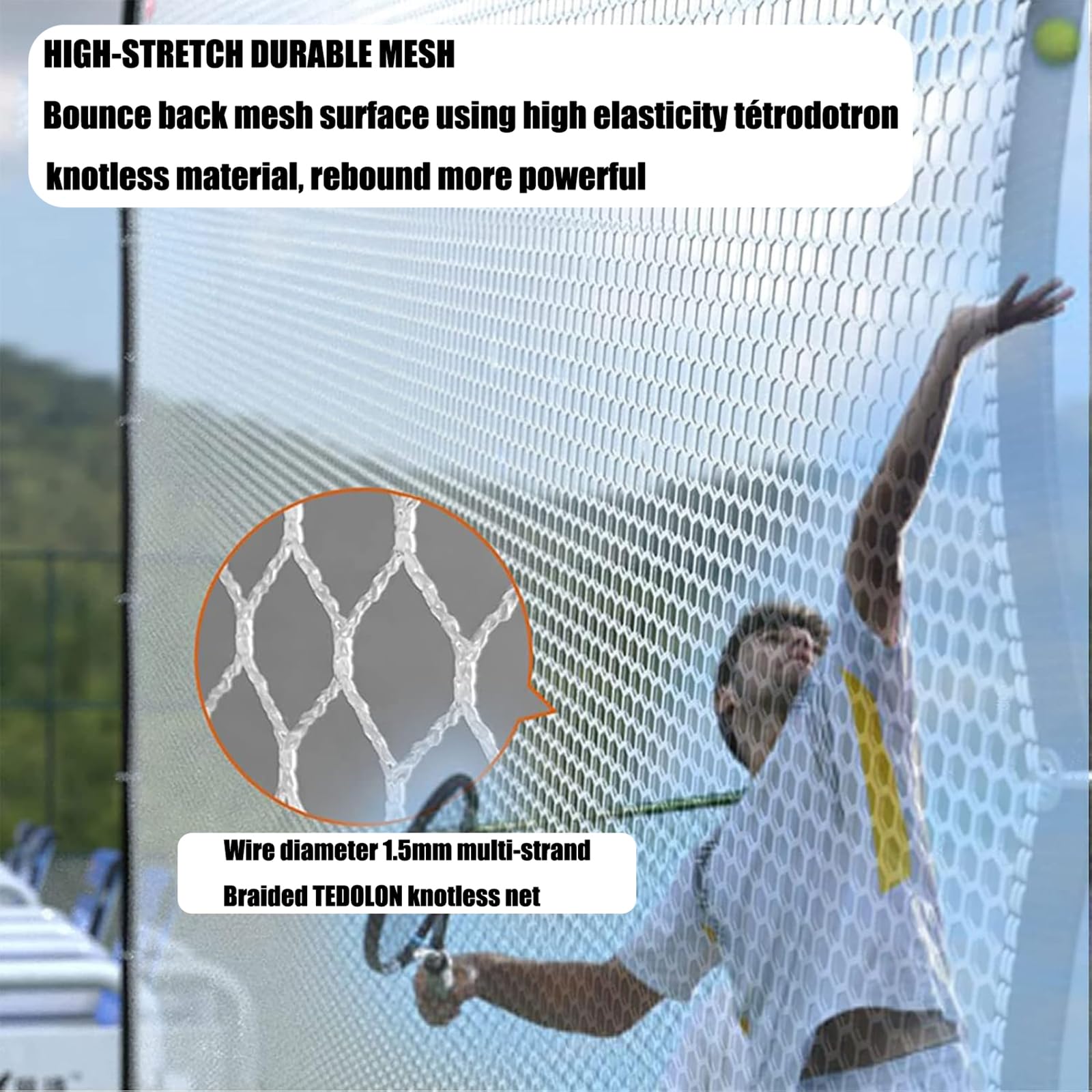Rete da rimbalzo da tennis, 2,7 x 2,1 m, telaio in acciaio portatile per allenamento da solo, facile da montare per campi da tennis all'aperto e allenamento in cortile