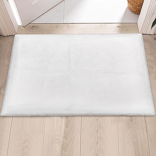 Miniatura 5 de Alfombra blanca pequeña de piel sintética de conejo de 2 x 3 pies, alfombra esponjosa para dormitorio, silla, entrada, sala de estar, lavable, no