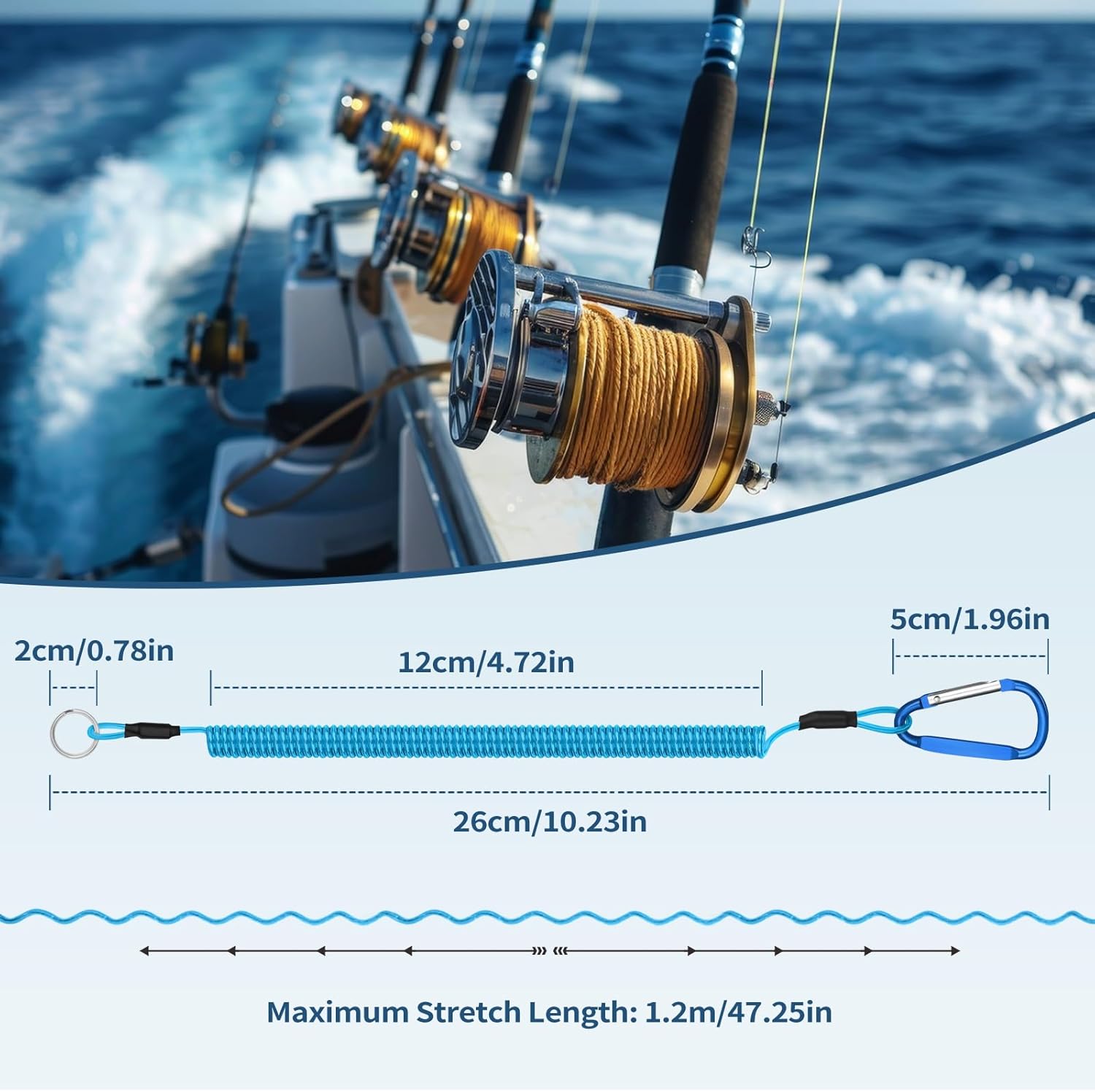 Fishing Pole Leash Fishing Rod Lanyard For Trolling: 10ft-150LB