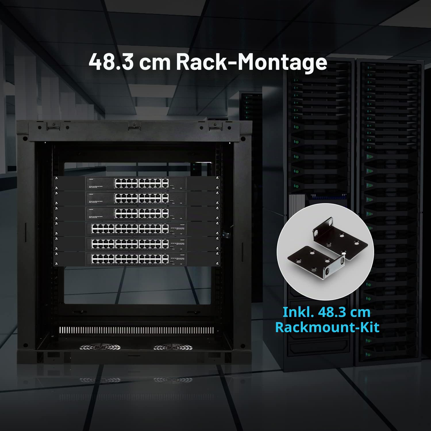 24 Port PoE Switch, 10/100Mbps PoE+ Ports, 2 Gigabit Ethernet Uplink, IEEE802.3af/at, Max 300W, VLAN & PoE Extend 250m, RackMount Fanless Unmanaged Ethernet Switch