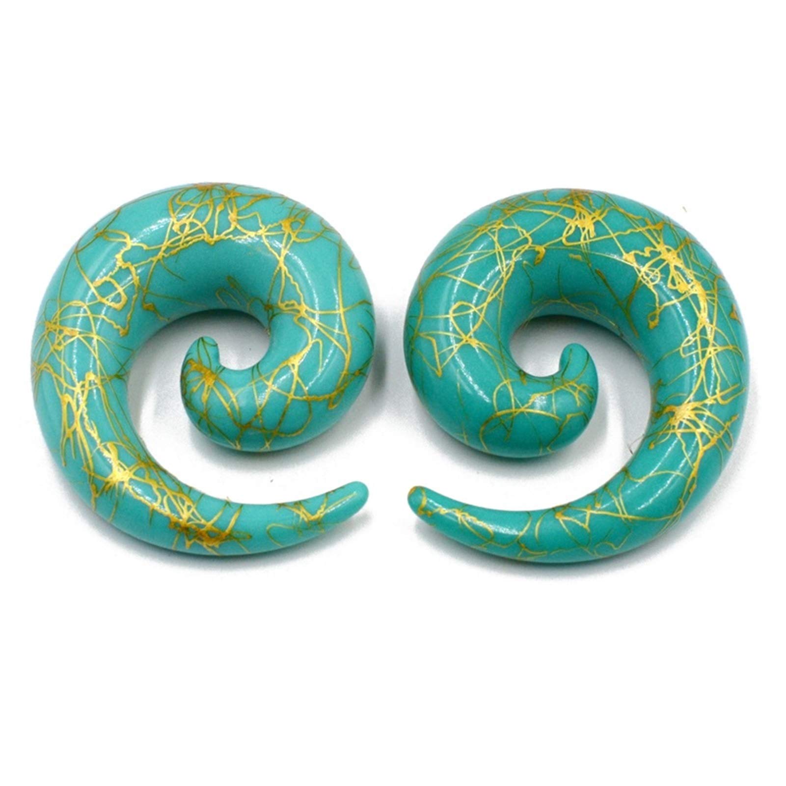 Homeilteds Green With Gold Line 1 Pair Acrylic Spiral Ear Stretching Taper Piercing Ear Expander Plugs 1.6Mm-16Mm Plugs (Main Stone Color : 6Mm, Metal Color : )