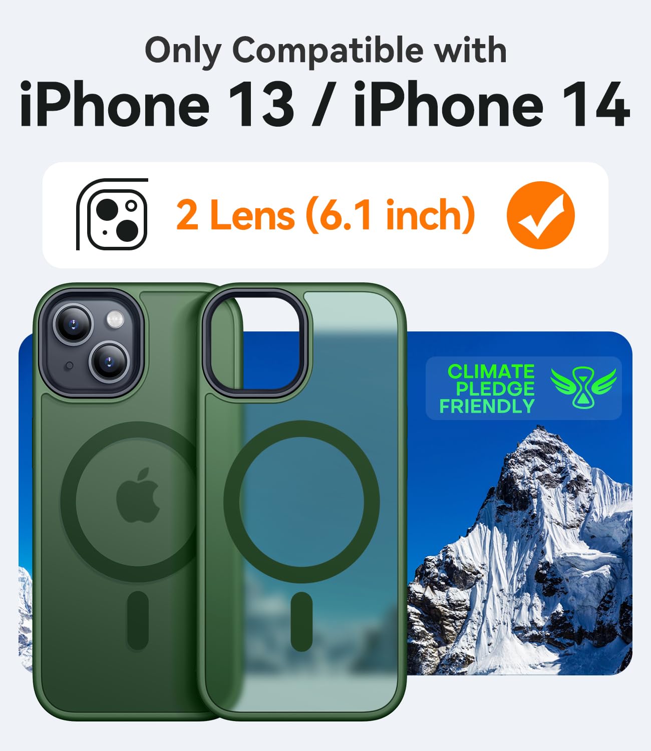 CANSHN Cover Magnetica Opaca per iPhone 13/14, [Compatibile con MagSafe] Custodia Traslucida Opaca Protettiva Sottile Antiurto 6,1 Pollici - Verde Scuro