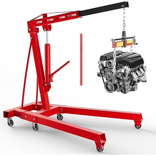 3-Ton Heavy Duty Engine Hoist Crane, 6600 LBS Folding Hydraulic Cherry Picker with Telescoping Boom & 6 Casters for Automotive, Agricultural & Industrial Equipment Maintenance