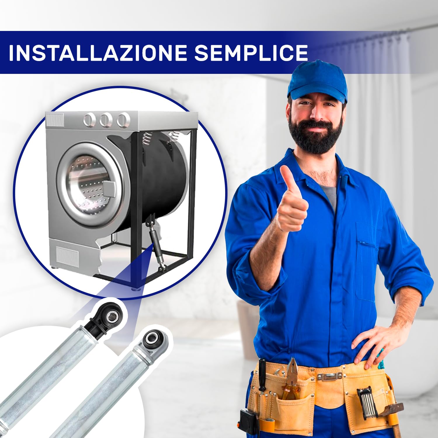 2 pezzi ammortizzatore per lavatrice STD01-2- come 4500826/4151285 compatibile con Miele, Bosch, Siemens, Whirlpool 8mm foro 120N