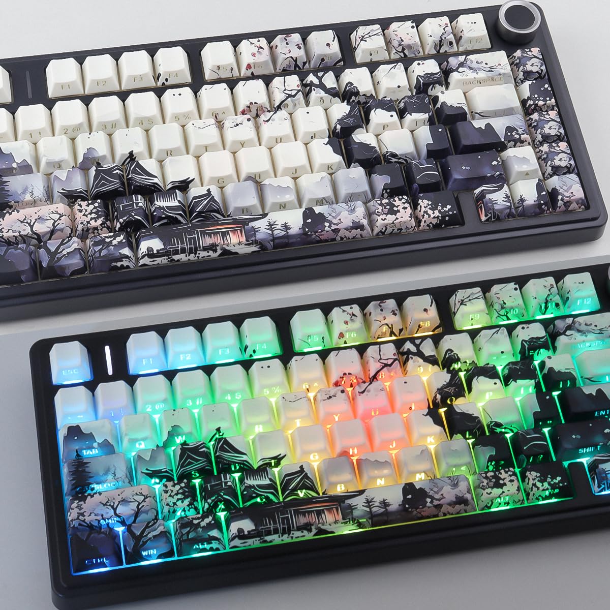 JakeTsai Nasadki klawiszy PBT 130 klawiszy Double Shot Bright Moon Night Keycaps, Shine Through Side Printed Keycap, Cherry Profile Dye Sublimation Custom Keycap for Cherry MX Switch Mechaniczne