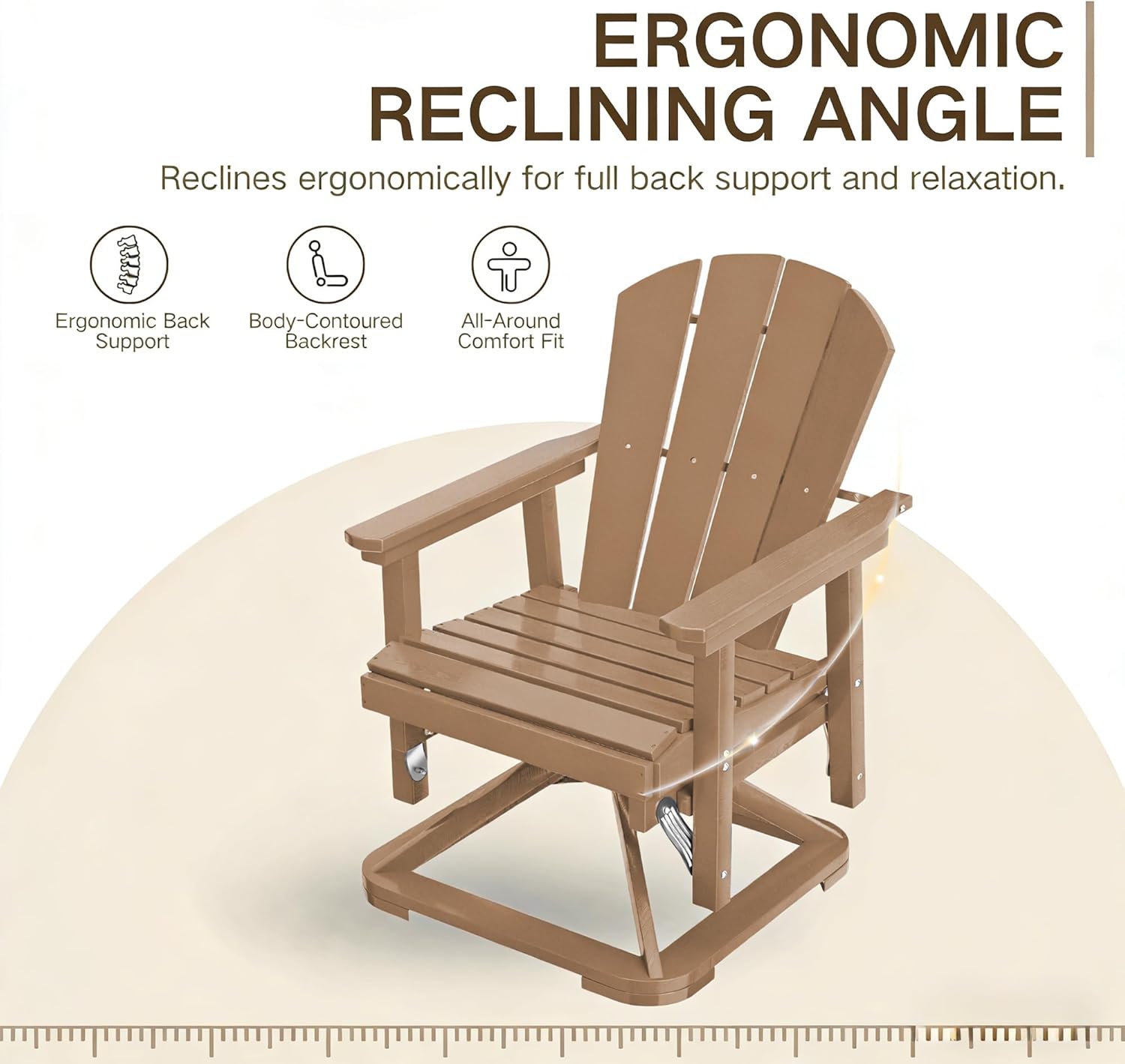 Kingdura Adirondack Swivel Glider Chair, HDPE Patio Glider Rocking Chair for Outdoor, All-Weather Glider Chair for Porch Balcony Lawn Poolside, 450LBS Capacity (Brown)