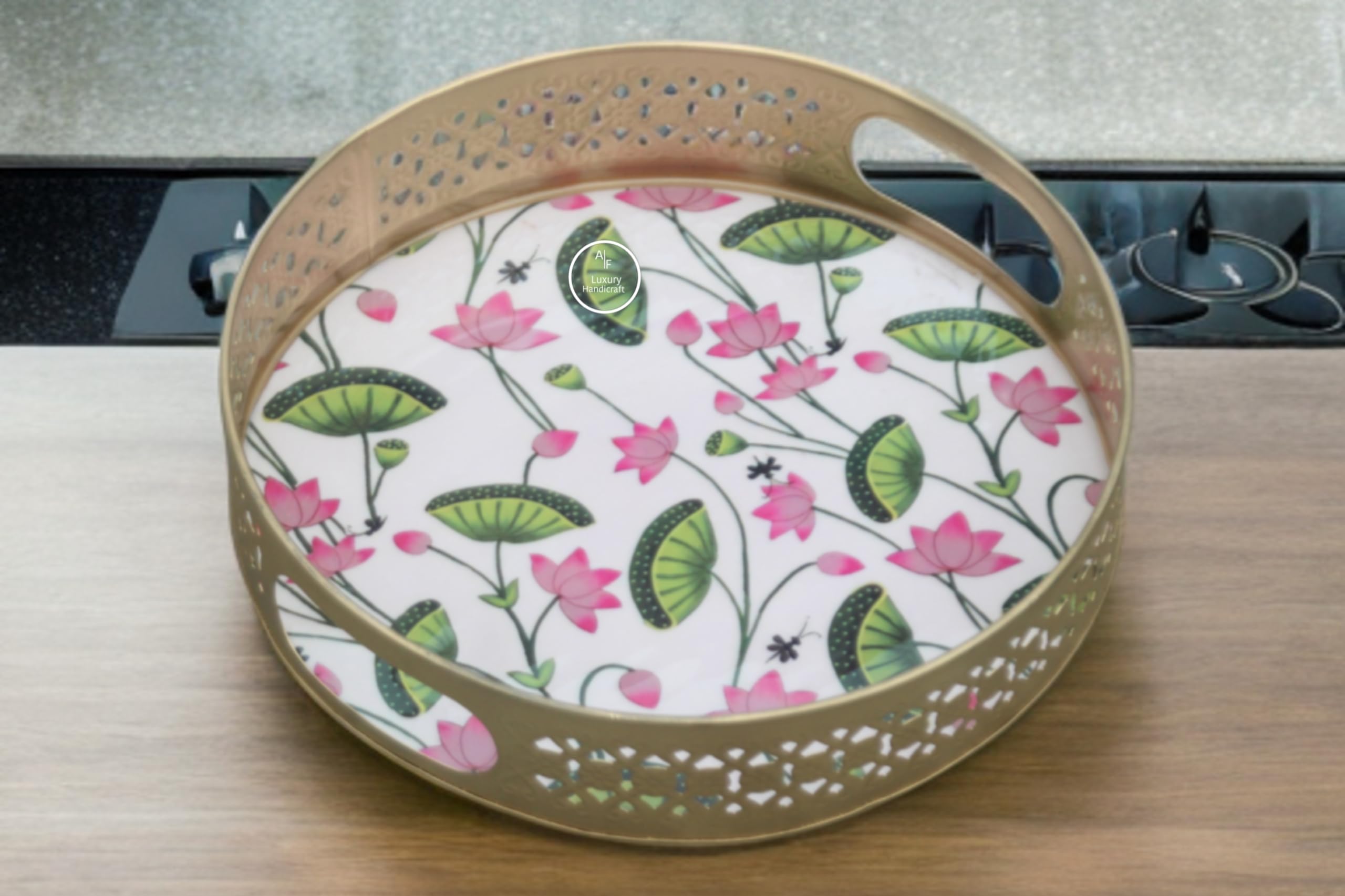 Plateau rond en métal de 25,4 cm pour décoration de table et service