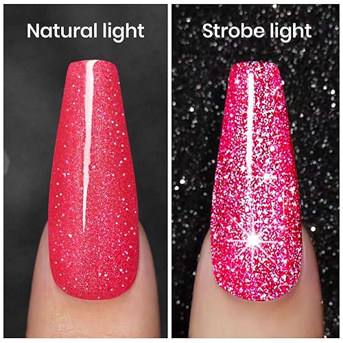 Miniatura 2 de Esmalte de uñas de gel con efecto de brillo de diamante esmalte de uñas de color rosa neón intenso juego de esmalte de gel reflectante y brillante