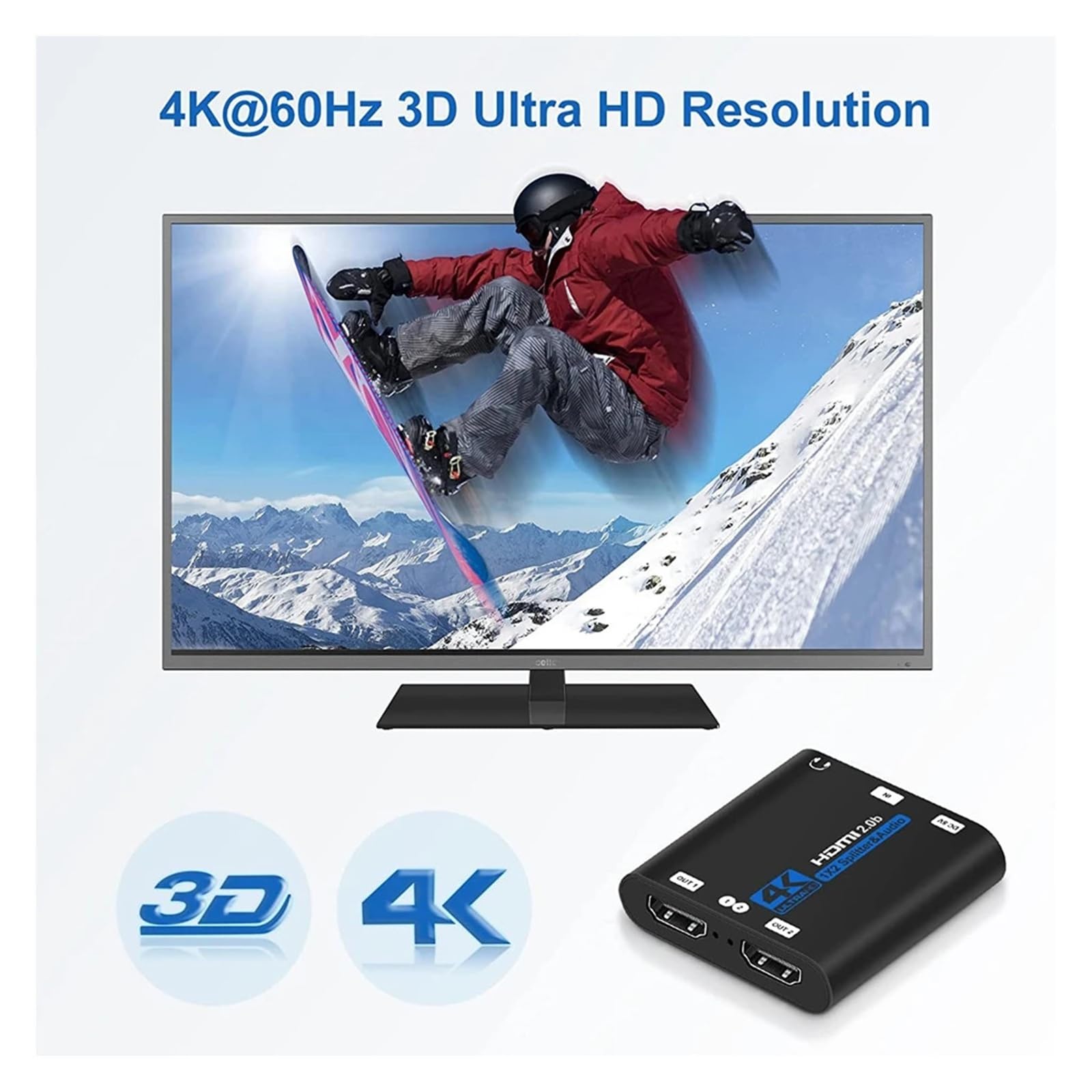 El Mejor Divisor 4K 1x2 2.0, de 1 Entrada y Salida, Amplificador, conmutador, HDR for PS4, TV PS5