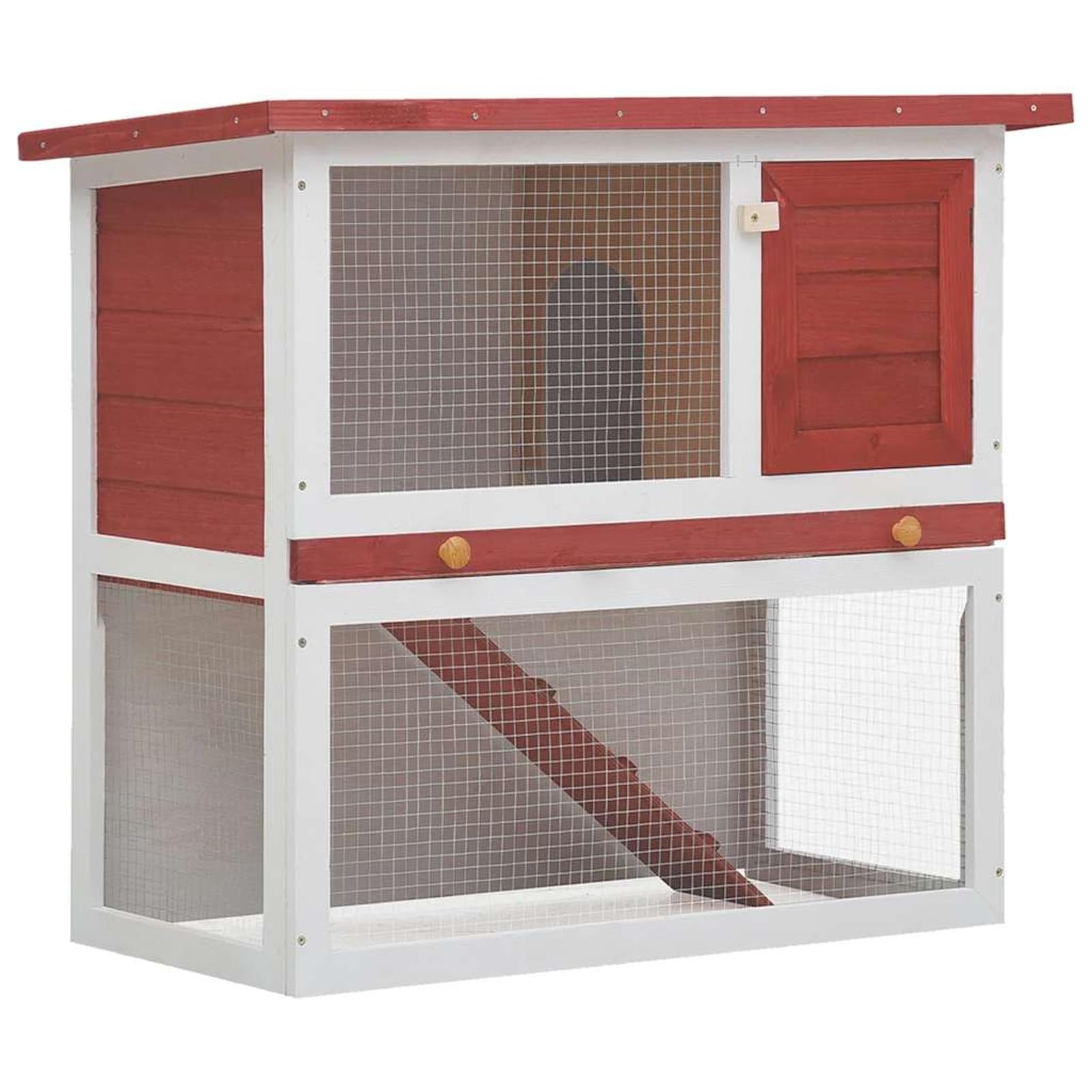 Homgoday Conejera de madera roja de 1 puerta para exteriores, conejera y corral, conejera de conejos, conejera de madera al aire libre, jaula para animales pequeños, jaula para mascotas, jaula para