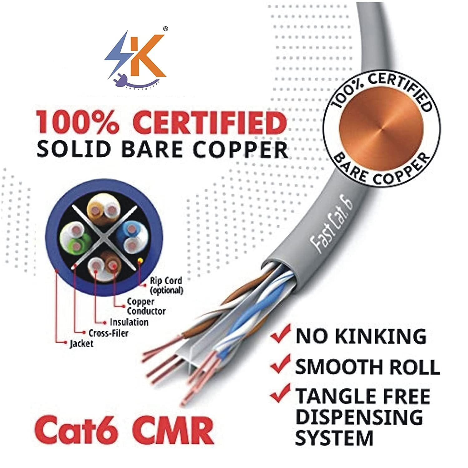 TRI-COM® Pure Copper RJ45 Category 6 w/Strain Relief/TIA Certified Pure Copper 10/100/1000 Mbps, 10 Gigabit (Heavy Duty LD Coated PVC Outer Jacket for Outdoor, Router, (20 Meter) 3
