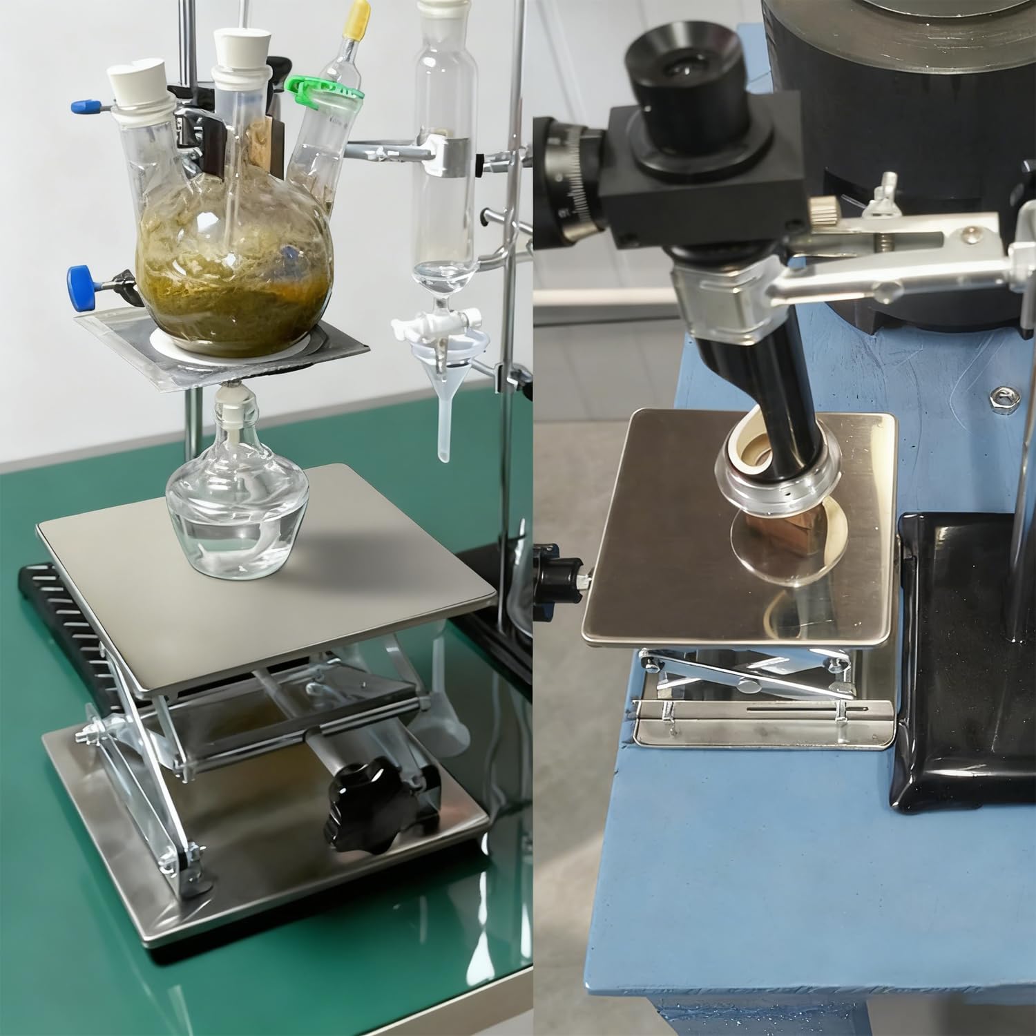 Table Élévatrice de Laboratoire en Acier Inoxydable 300 x 300 mm, Plate-Forme de Levage Manuelle, Hauteur Réglable de 90 à 460 mm, Capacité de Charge 25 kg, pour Expériences Précises