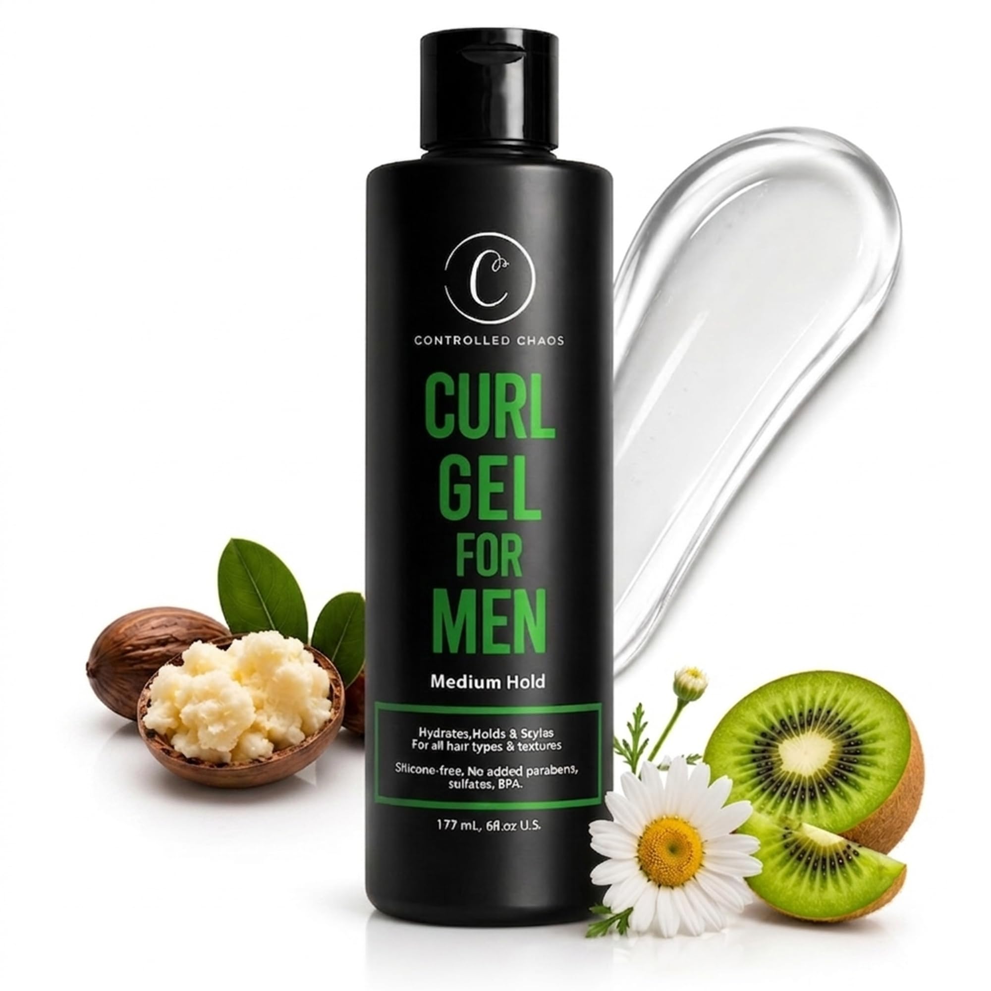 Controlled Chaos Curl Gel for Men, Soft Hold Styling Gel, No Crunch No Flakes, Alcohol-Free Hydrating Formula, Lightweight Frizz Control for Wavy Curly Textured Hair (6oz)