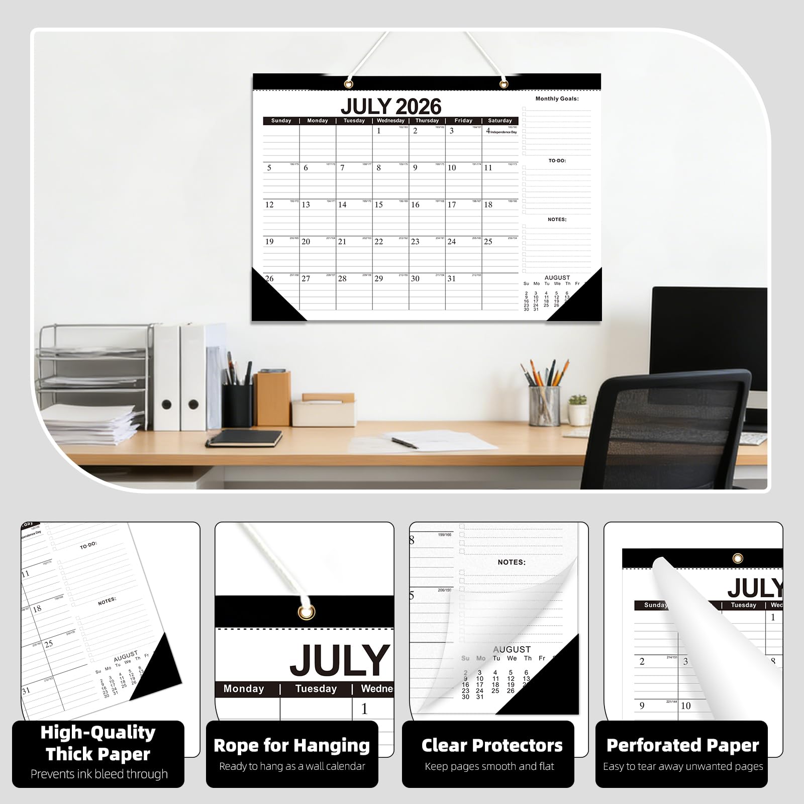 Duży kalendarz ścienny na 18 miesięcy 2025 z datą juliańską, kalendarz 2025-2026 od stycznia 2025 do czerwca 2026 30 cm × 30 cm, gruby papier, prezenty noworoczne i świąteczne, kalendarz do biura,