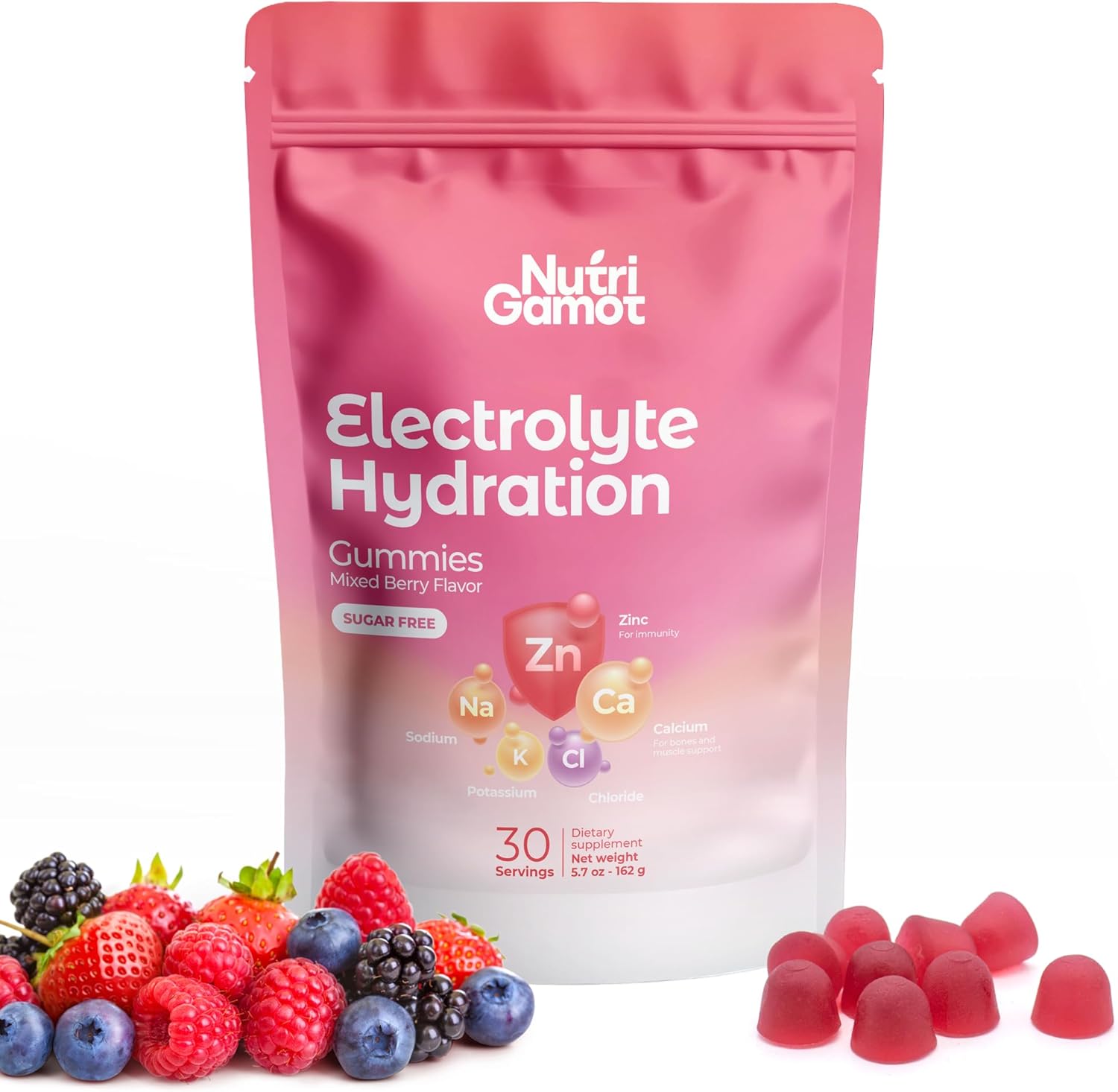 Electrolyte Hydration Gummies Sugar Free | Mixed Berry Flavor - 5 Essential Electrolytes for Runners, Post-Workout Recovery & Endurance – Energy Support Chews, Great Taste, 60 Gummies