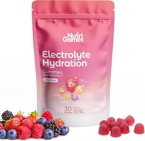 Gomitas de hidratación con electrolitos sin azúcar, sabor a bayas mixtas, 5 electrolitos esenciales para corredores, recuperación después del
