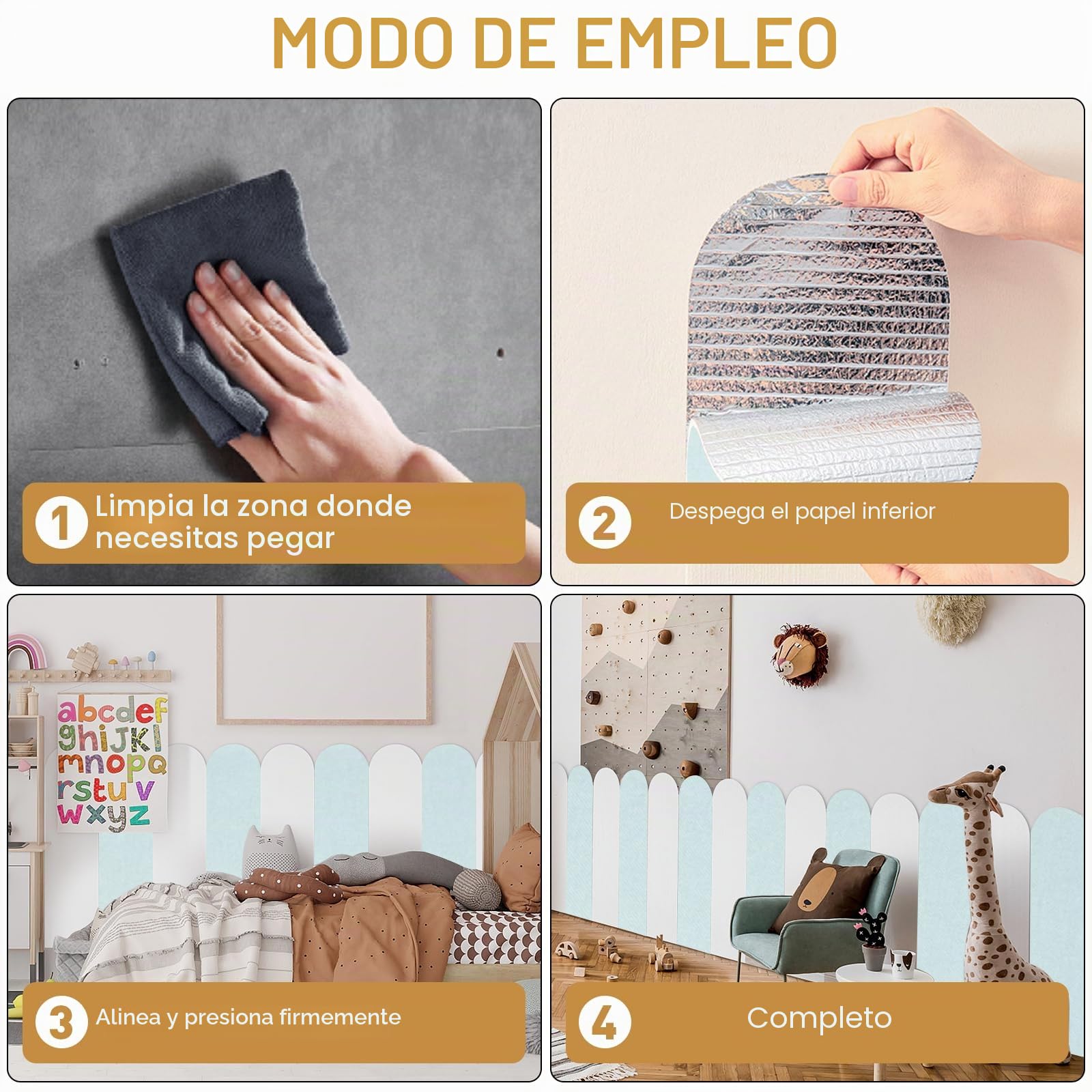 6 paneles de pared 3D, 56 x 15 cm, espuma XPE, acolchado de pared, autoadhesivo, anticolisión, acolchado de pared para dormitorio, habitación infantil (azul)