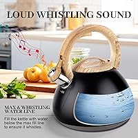 Vista 3 de MARSKITOP Tetera para estufa, tetera silbante para estufa, tetera de acero inoxidable de grado alimenticio con mango ergonómico Cool Touch, 2.6 Negro