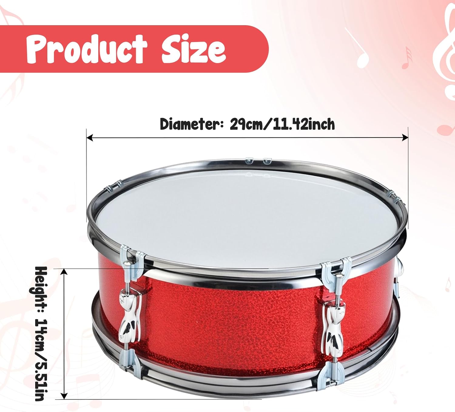 11inch Snare Drum with Adjustable Strap Professional Percussion Instrument Musical Instruments for Teens Birthday Gifts, Red