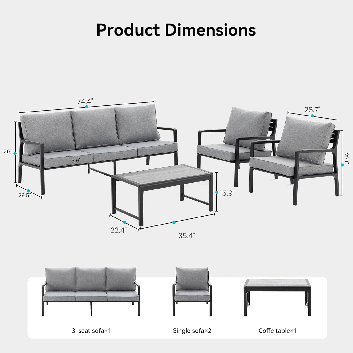 COSIEST 2-Piece Iron-Aluminum Patio Chairs Set, Cushioned Outdoor Armchairs with Waterproof Stain-Resistant Cushions, Rust-Proof Single Seats for Porch, Poolside, Deck, Balcony
