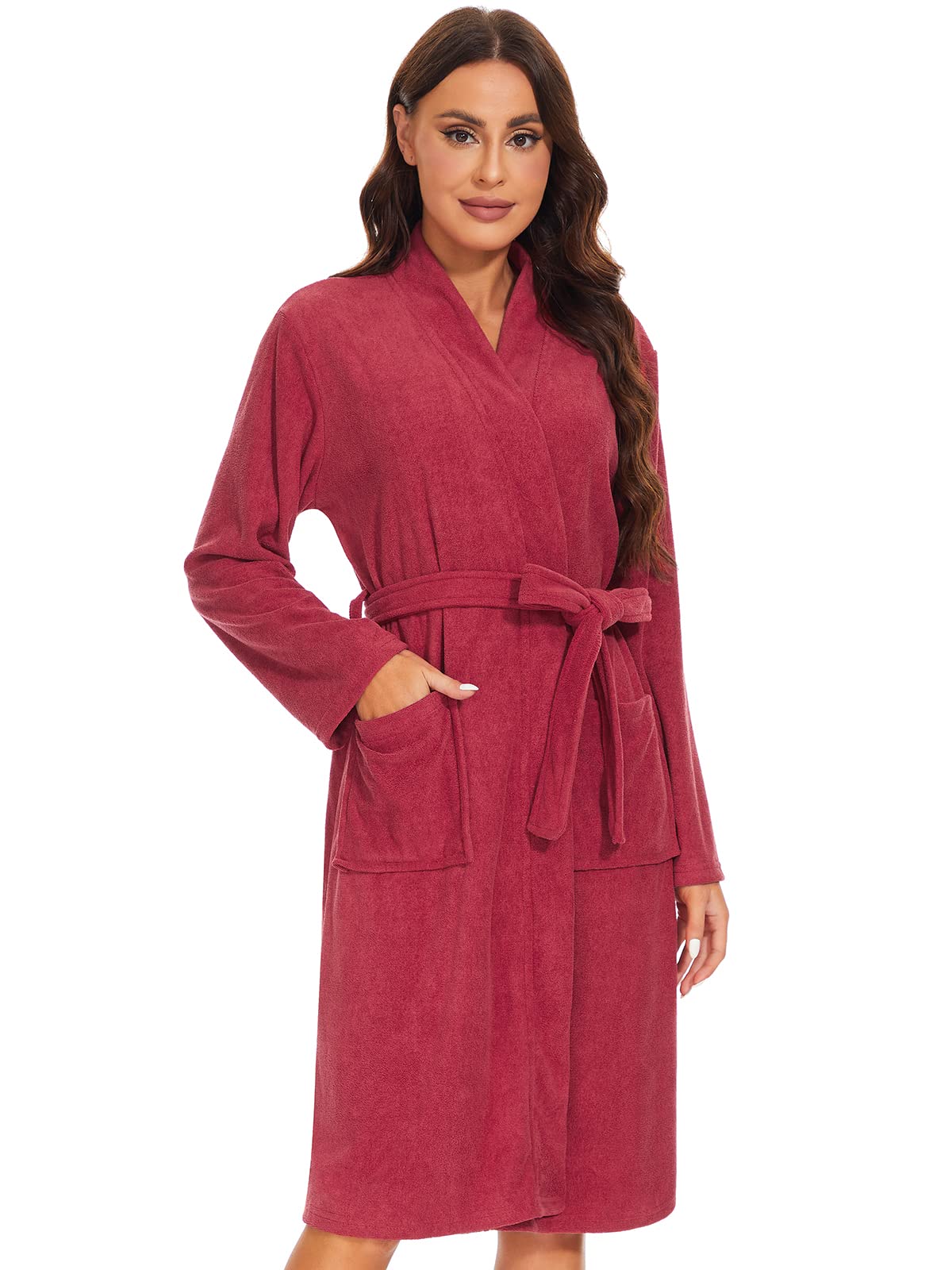 Knuffnee Women Bath Robes Terry Cloth Towel Robe Knee Length Bathrobe with Pockets