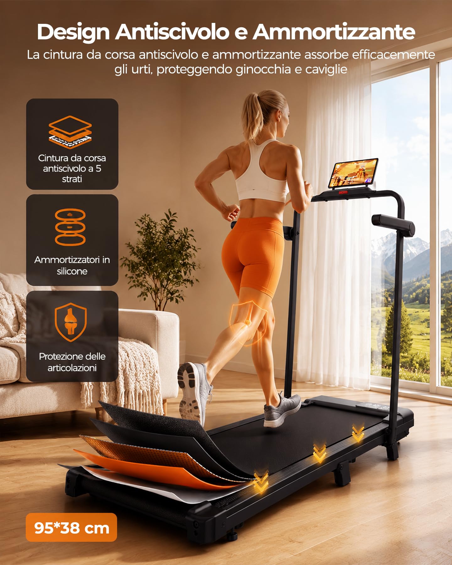 Superun Raceable Tapis Roulant Salvapazio Elettrico con Inclinazione 6%, 2.5CV/3CV Walking Pad,1-6/12 km/h Tapis Roulant Elettrico Pieghevole con APP Controllo Corsi di Allenamento, Massima di 136 kg