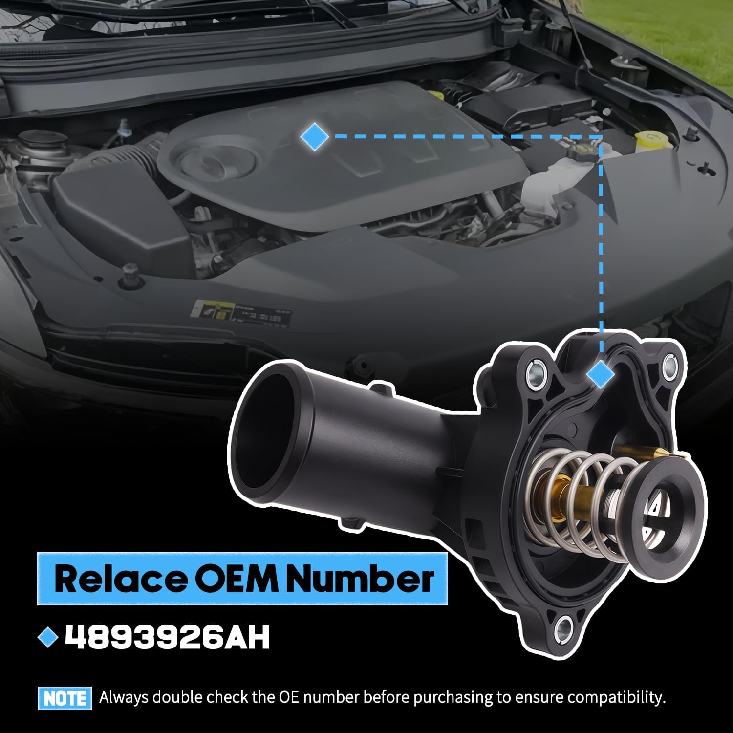 902-3113 Engine Coolant Thermostat Housing Assembly with Top Sensor Fit For 2016-2024 Jeep Wrangler JL, Grand Cherokee, Gladiator, Ram 1500 New Body, Dodge Durango 3.6L V6 Replaces 9023113 68253514AD