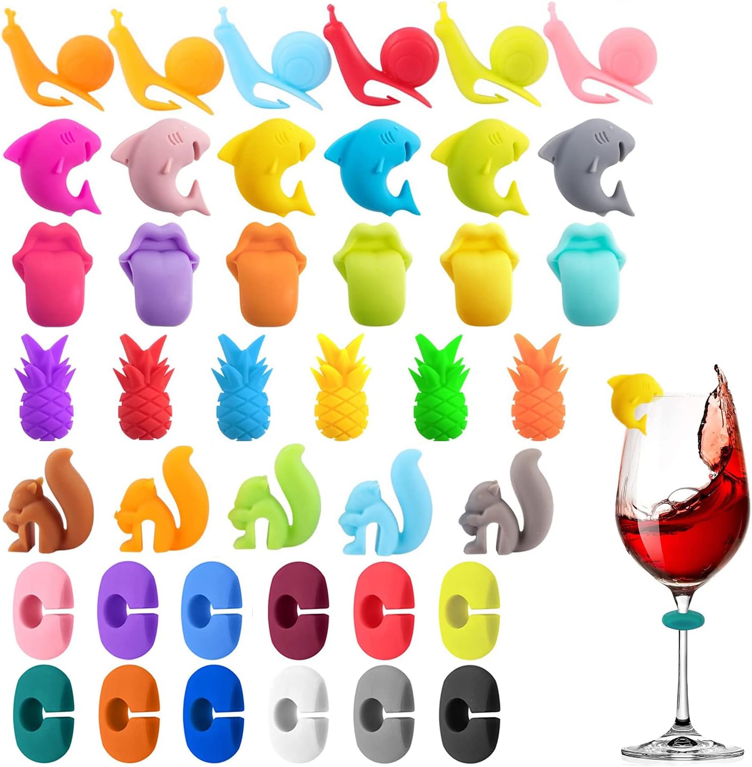 Amazon.com: VICDUEKG 41Pcs Silicone Drink Markers, Wine Glass Charms ...