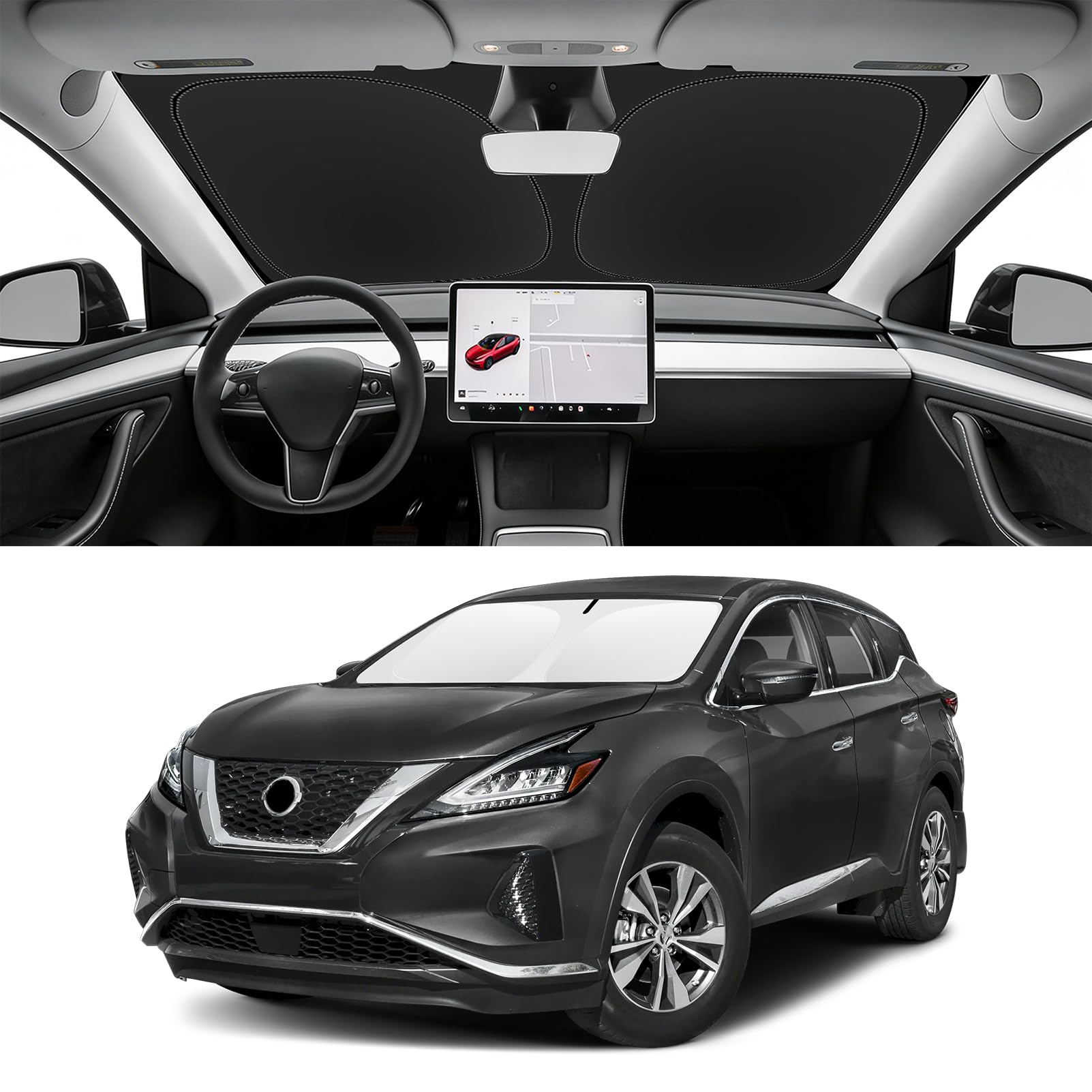 SLOGENTO Custom Fit Windshield Sun Shade for Nissan Murano 2015-2024 | Blocks UV Rays and Sun Heat, Helps Reduce Interior Temperature, Protects Dashboard from Fading, Folds Easily for Storage