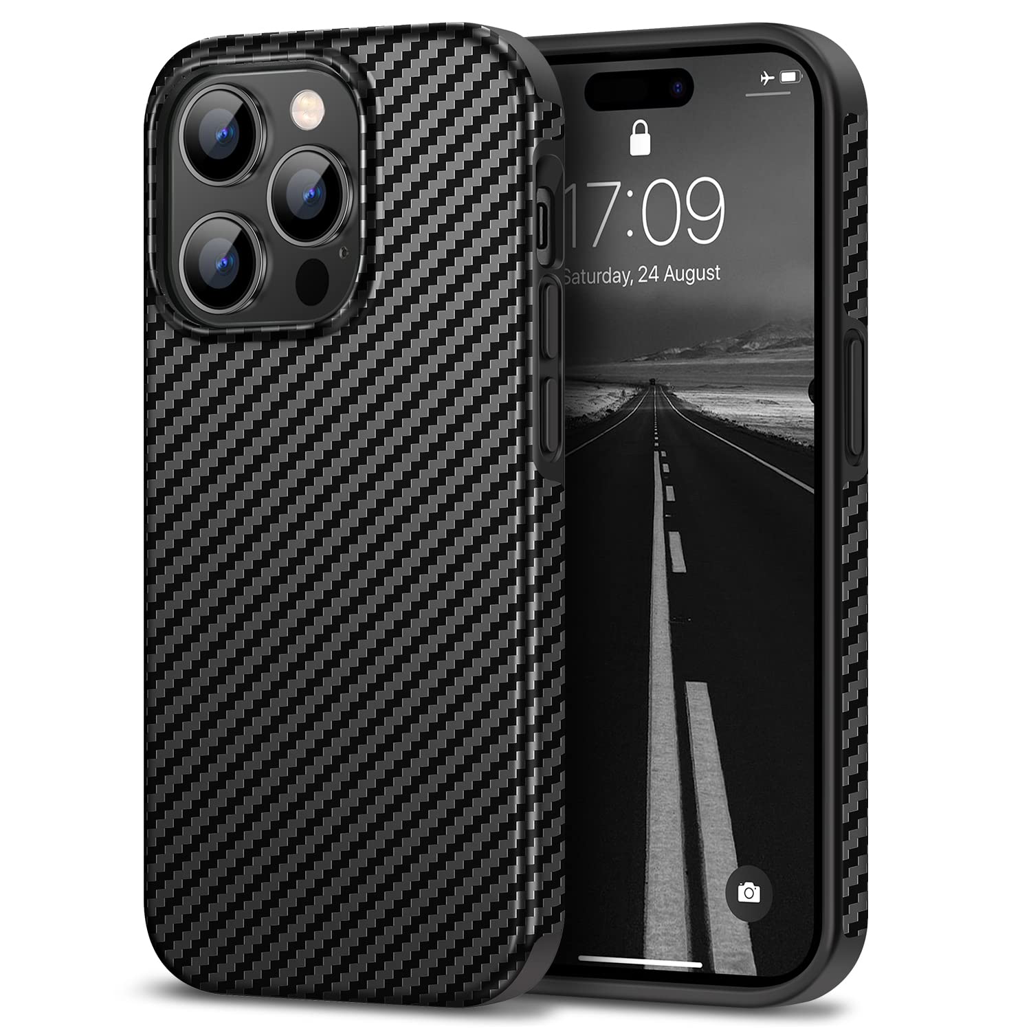 Tasikar Compatible with iPhone Pro Max Case, Carbon Fiber Leather Texture with TPU Bumper Slim Protective Case, Black