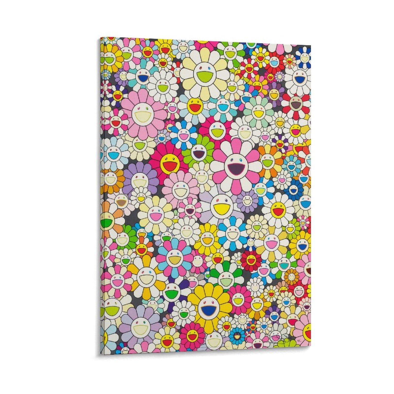 SXDMOUBK Takashi Murakami Painting Poster Flowers with Smiley 4 Canvas Print Wall Art Decorative Painting; Frame; 20x30inch(50x75cm)