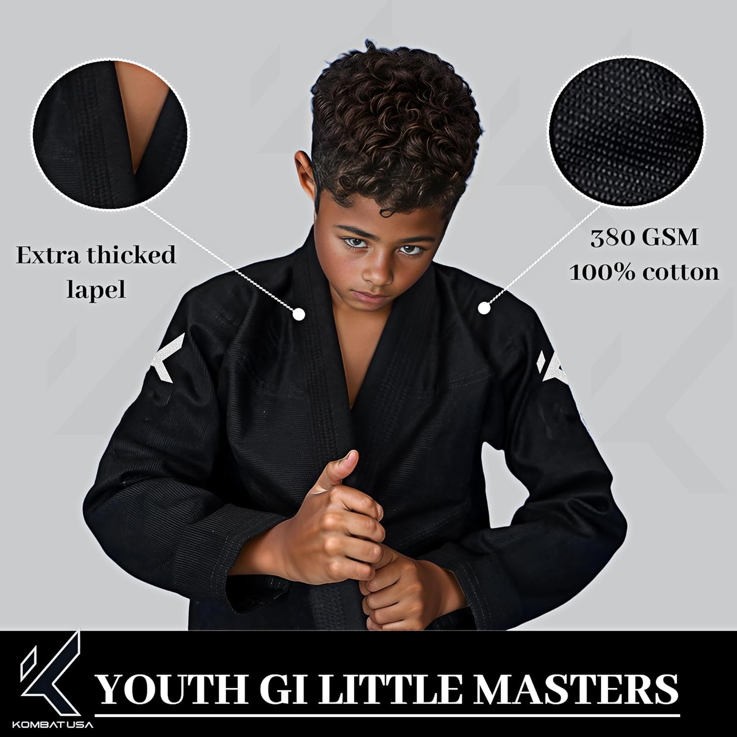 KOMBAT USA Light Edition IBJJF Approved BJJ Gi for Kids, Ultra-Light Brazilian Jiu Jitsu kids gi Premium 100% Cotton Uniform
