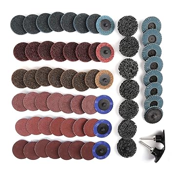 uxcell 65 Pcs 2'' Sanding Discs Nylon Roll Lock Surface Coarse Medium Fine Grit