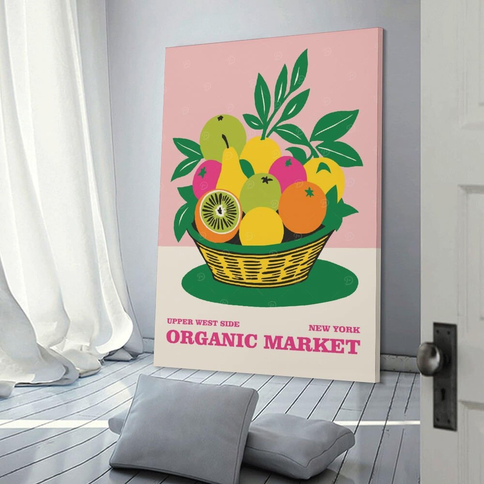 Junmoney Hanging Wall Art Organic Market New York, 24x36inch(60x90cm), for Small Homes, Bedrooms Or Open Spaces, Wall Decor with Flexible Room Appeal