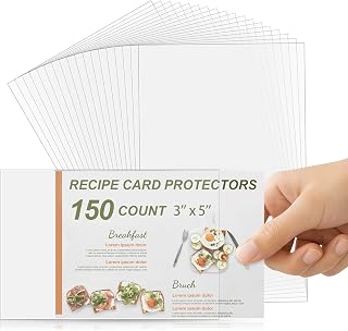 150 Count Recipe Card Protectors, 3 x 5 Recipe Card Holder Covers Waterproof & Oil-Proof Plastic Sleeves for Index Cards, Recipe Holder Covers, Cookbook Protector Sheets