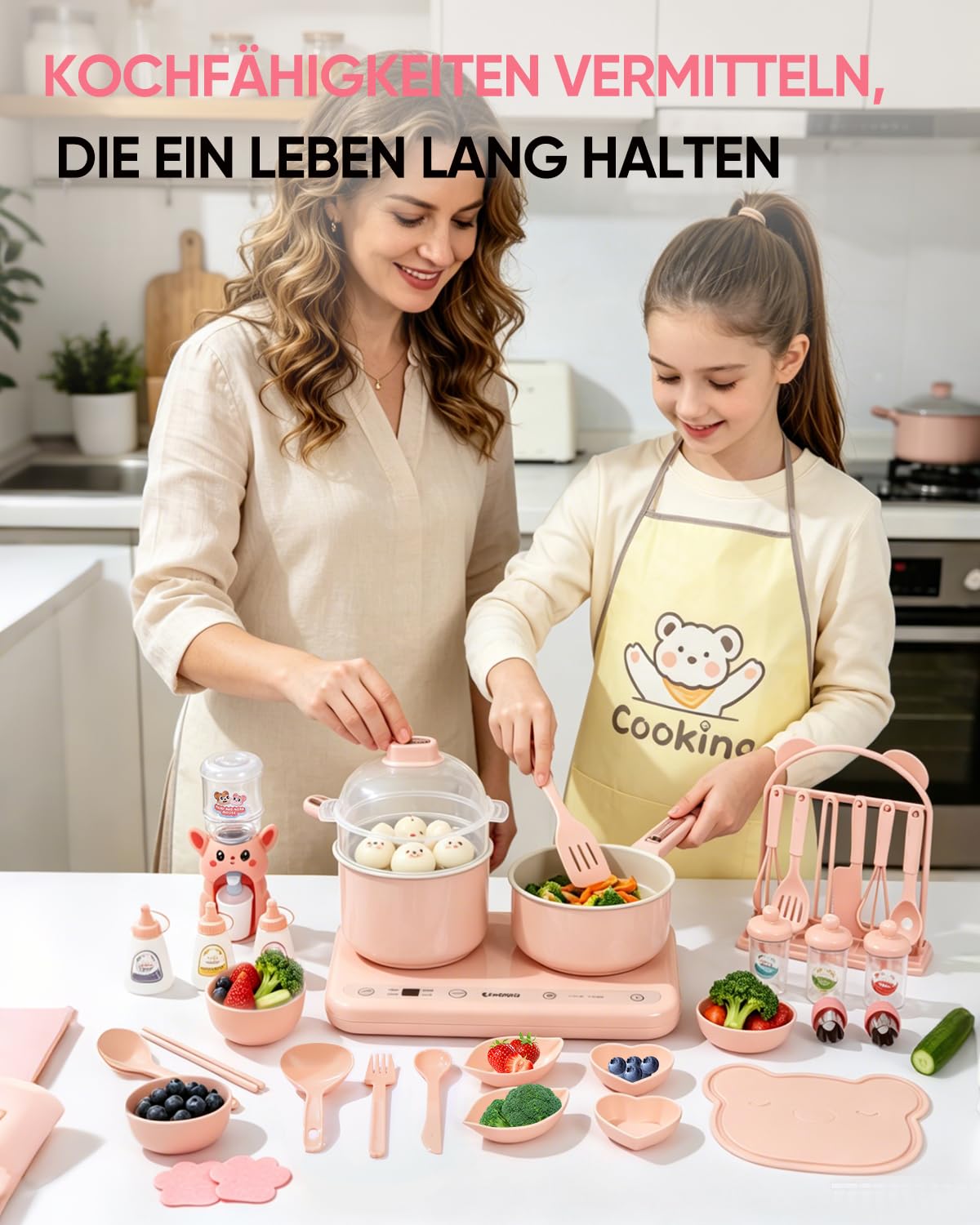 Elektrischer Hot Pot Doppelkochfeld Mini Multicooker – Elektro Kochtopf mit Dampfgarer & Suppentopf, für Hotpot und Suppen, kompakt, leicht zu reinigen (Rosa