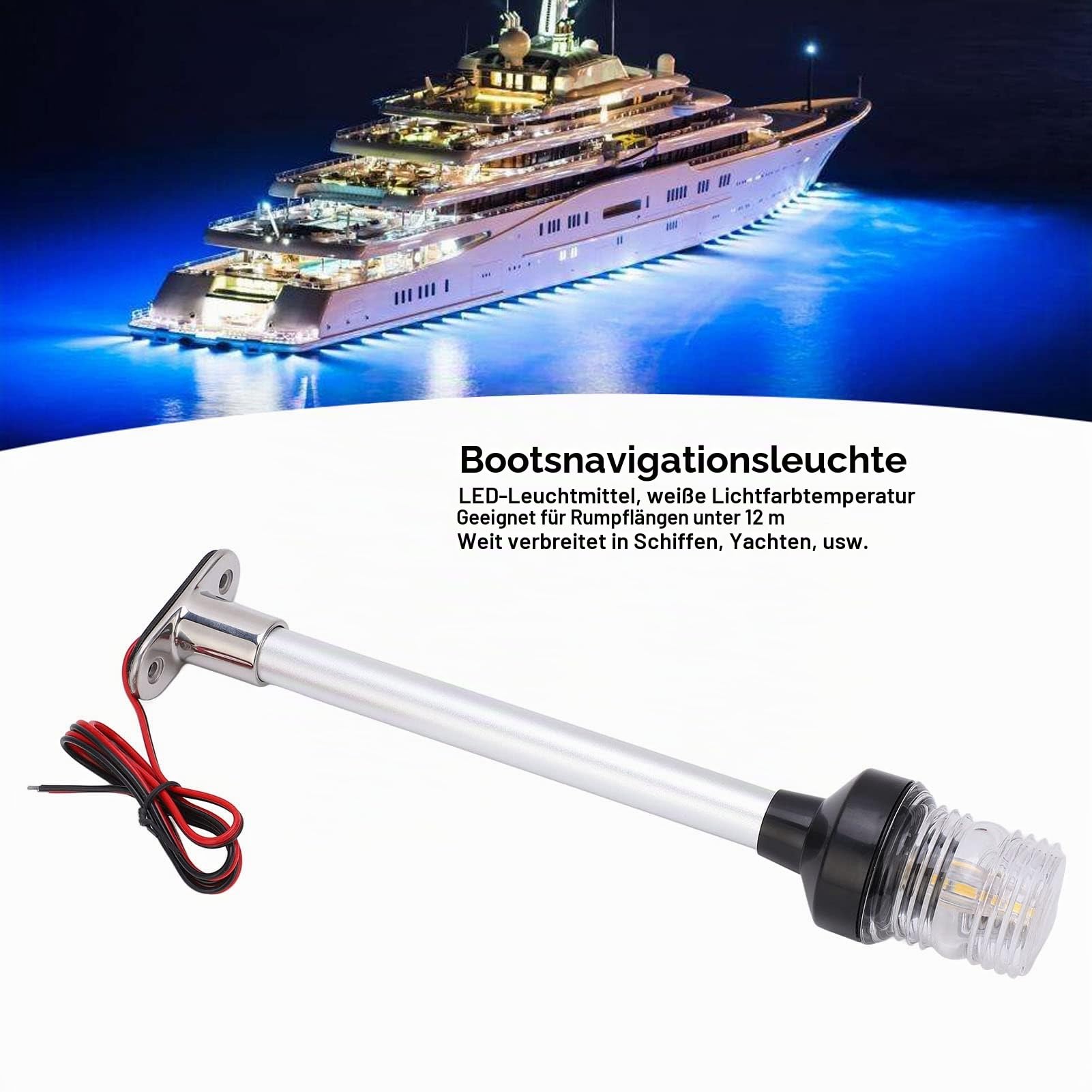 Navigationslicht, 12V-24V Positionslichter Boot, 12 Zoll Rundumlicht Boot, Ankerlicht für Fischerboote, 2NM Betrachtungsentfernung, für Boote 12 m/39,4 Fuß Unten
