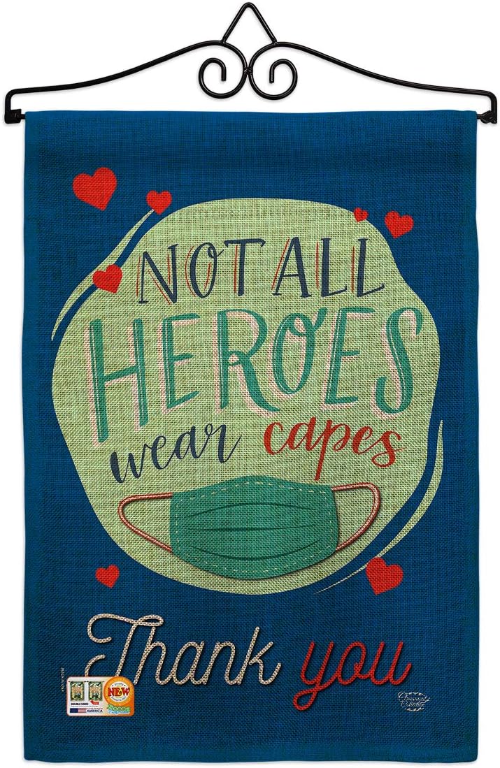 Thank You All Heroes Burlap Garden Flag Set Wall Holder Expression Spiritual Hope Love Wisdom Support Emotion Postive Small Decorative Gift Yard House Banner Double-Sided Made In USA 13 X 18.5