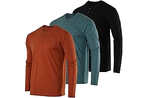 3-Pack: Mens Cotton Short & Long Sleeve Henley T-Shirt Performance Activewear