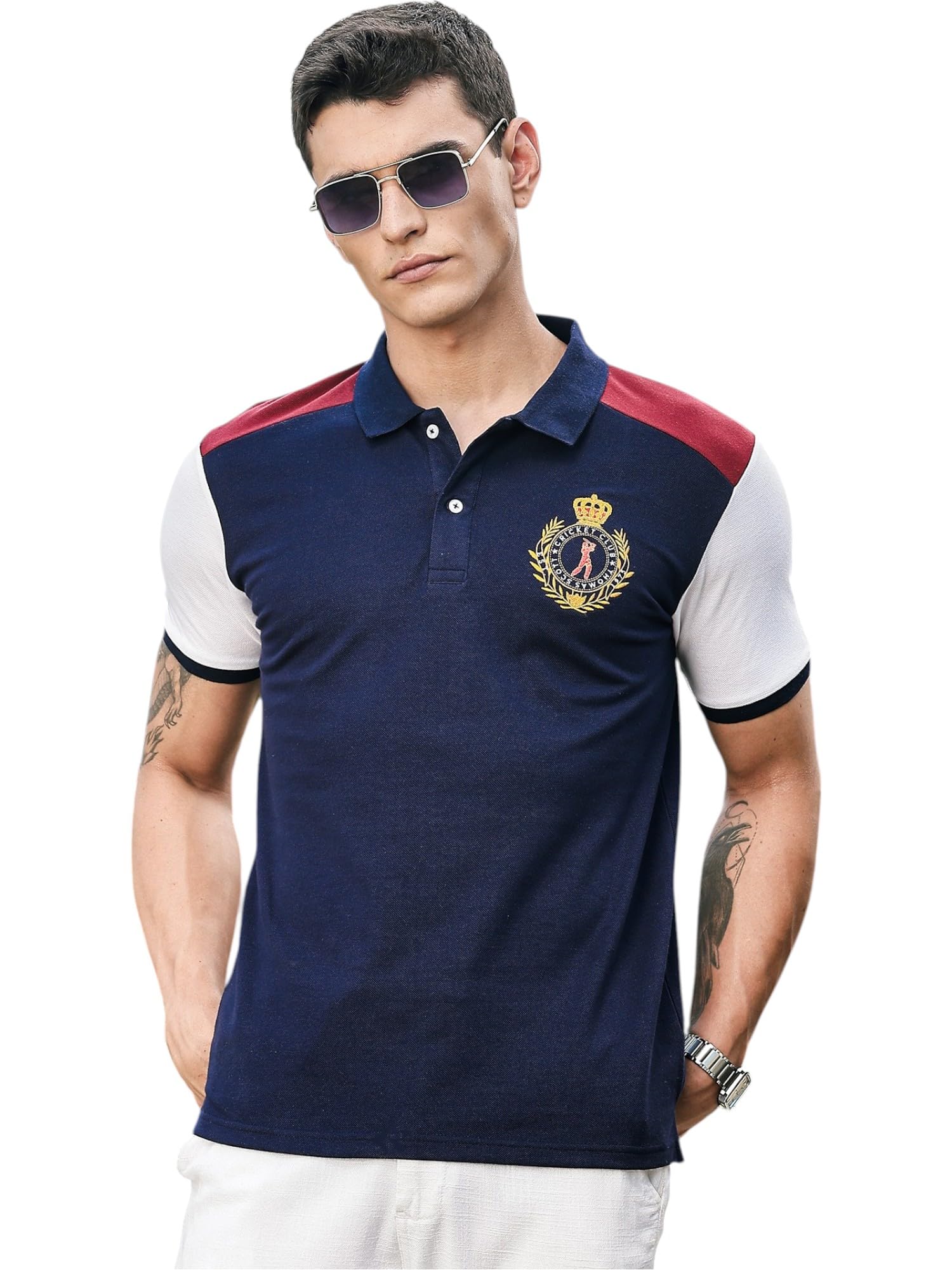 thomas scott Thoms Scott Men's | Solid | Polo Neck | Polyester Blend | Knitted | Button Closure | Ribbed Shorts Sleeve | Regular Fit | Tshirt for Men-picture-23
