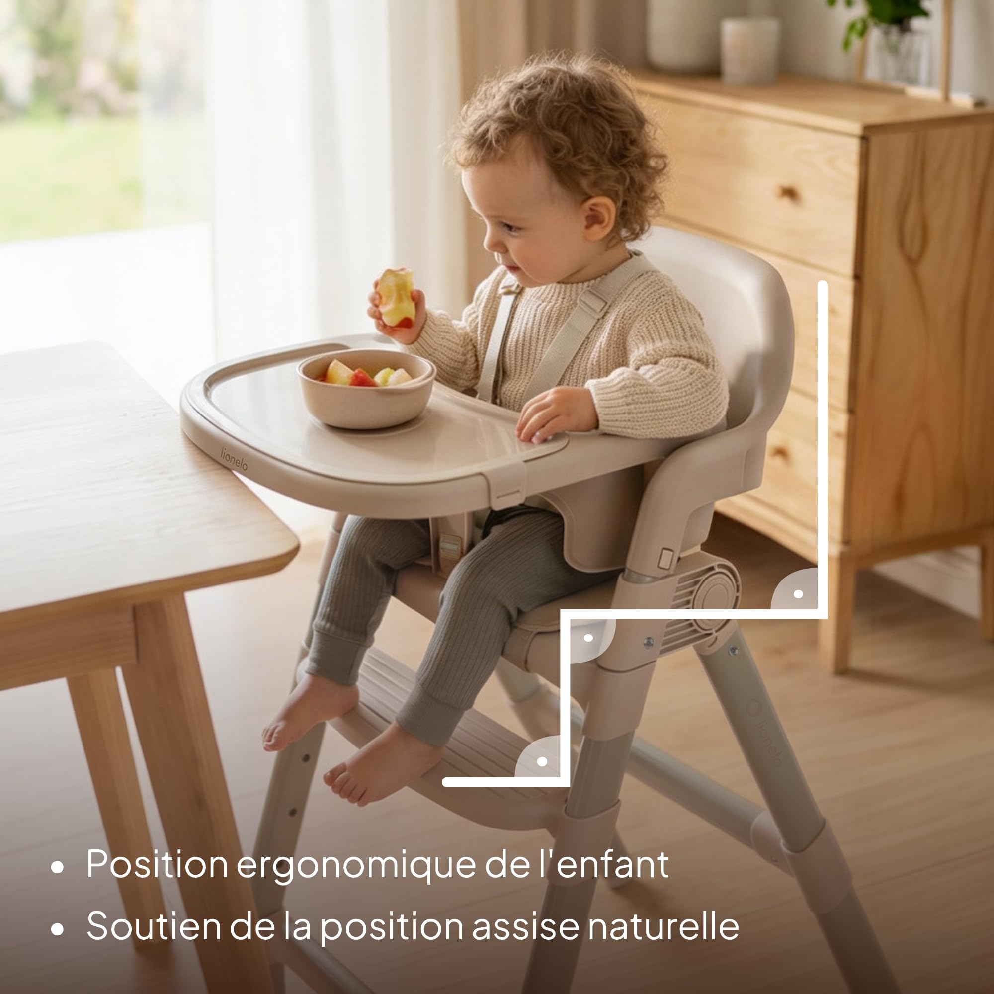 Lionelo Matt Chaise Haute Bébé 3 en 1, Pliable et Évolutive, Beige | Dès 6 Mois, Assise et Repose-Pieds Réglables, Plateau Lave-Vaisselle, Harnais 5 Points, Coussin Doux, Jusqu’à 110 kg