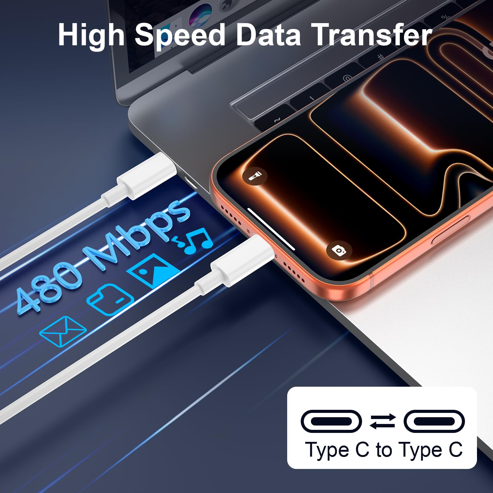 Cable USB C a USB C de 6 pies, paquete de 3