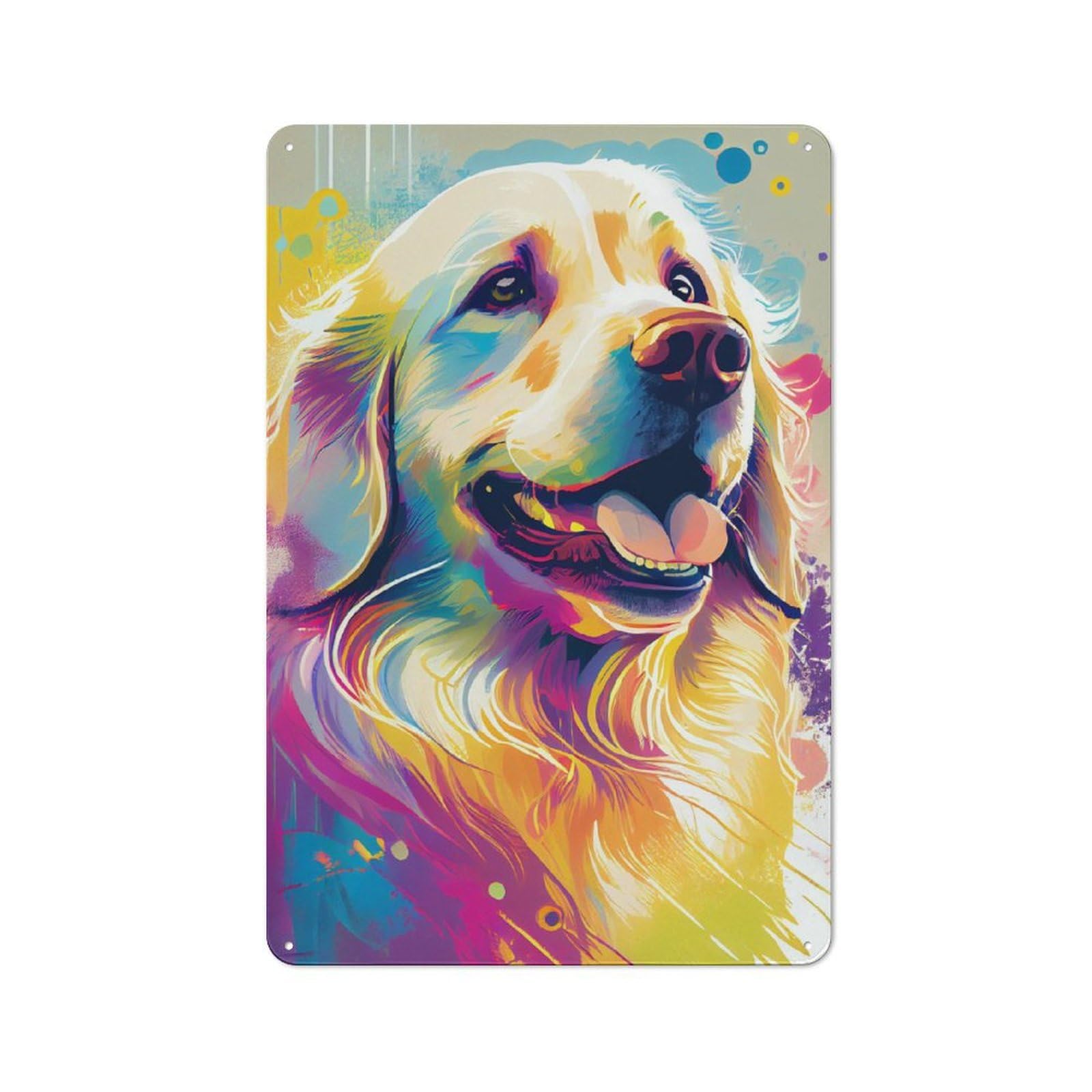 Junmoney Golden Retriever Drawn Metal Wall Art Sign 30X20cm, Old Fashioned Nostalgic Wall Art For Living Room, Hallway, Kitchen Or Cafe