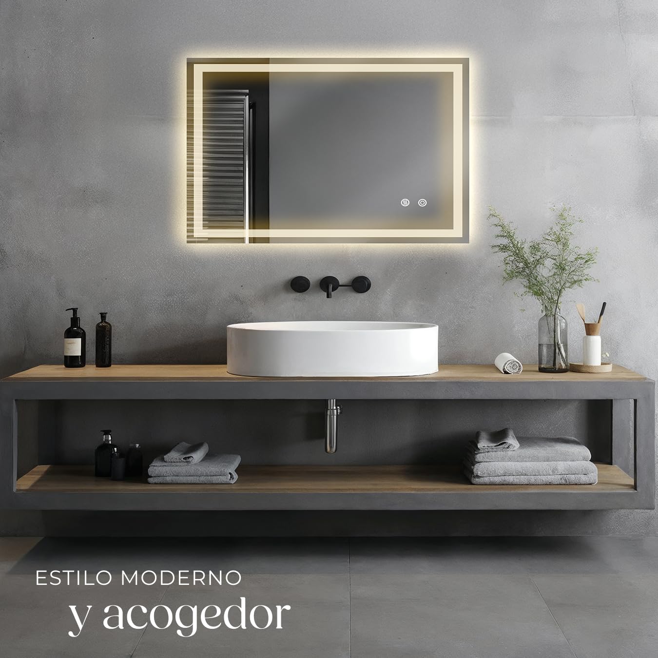 tectake® Espejo Baño LED sin Marco Rectangular, Diseño Moderno, Espejo Pared con Luz, Espejos de Baño con Luces, Decoracion Hogar, Decoracion Pared - 50x70 cm