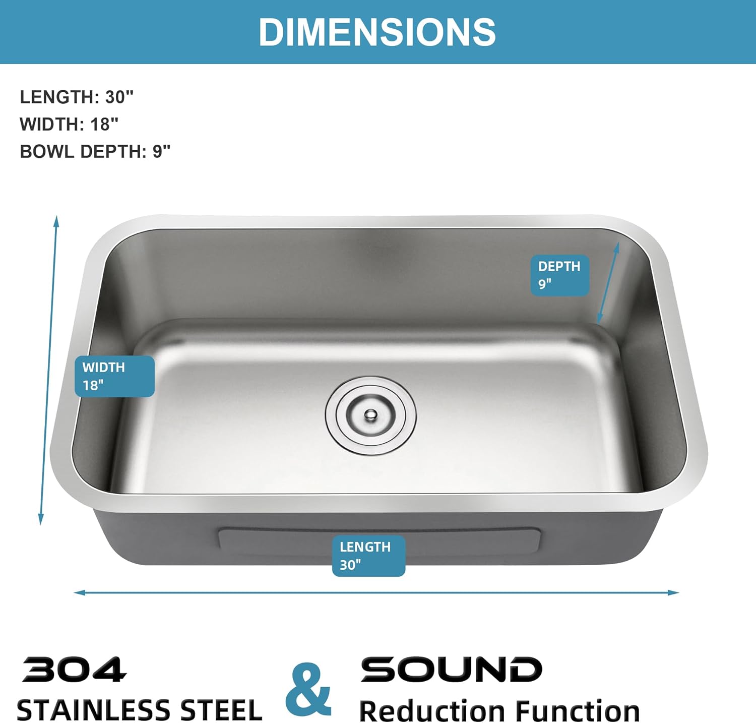 30.5'' Stainless Steel Single Bowl Drop-in Kitchen Sink