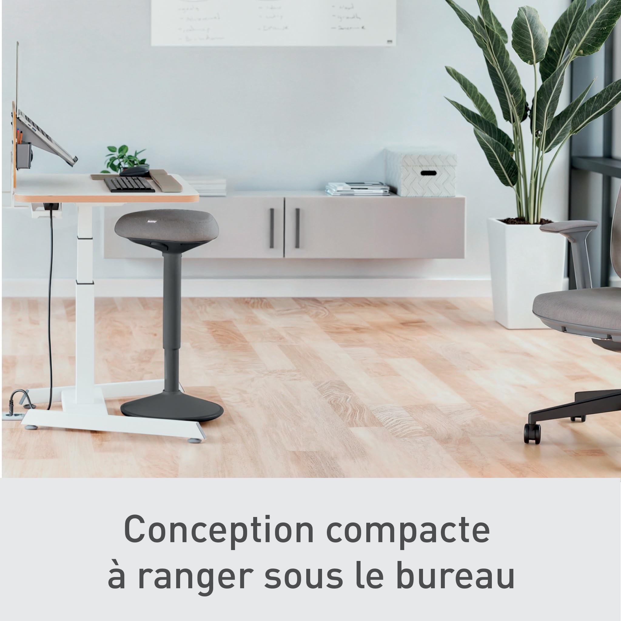 Leitz, Tabouret Assis-Debout Ergonomique, Pivotant & à bascule, Hauteur réglable de 57 à 82 cm, Chaise / Siège de bureau, Supporte jusqu'à 110kg, Gamme Ergo, Gris foncé, 65450089
