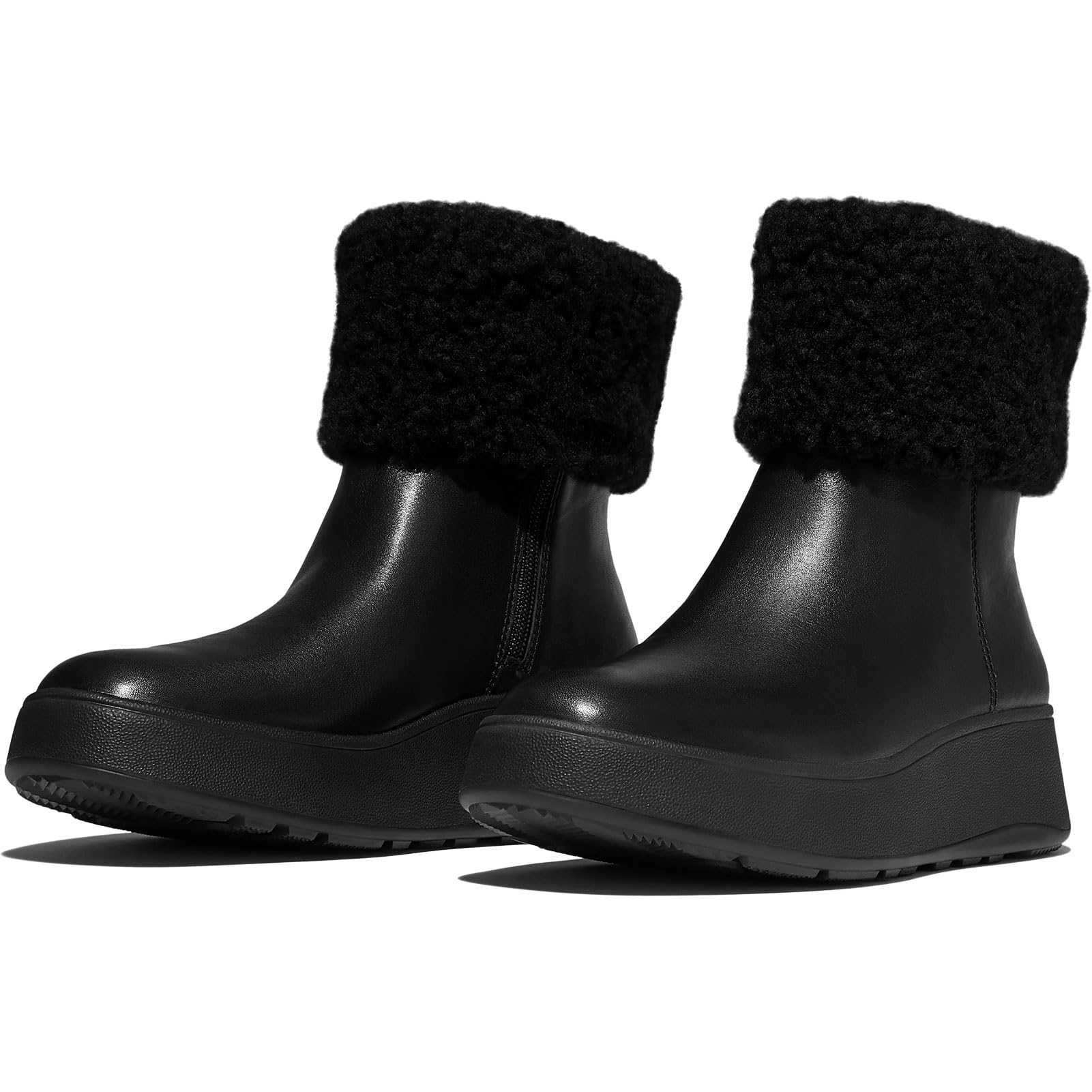 Fitflop F-Mode Shearling-Collar Zip-up Leather Ankle Boots, Botas Cortas al Tobillo Mujer